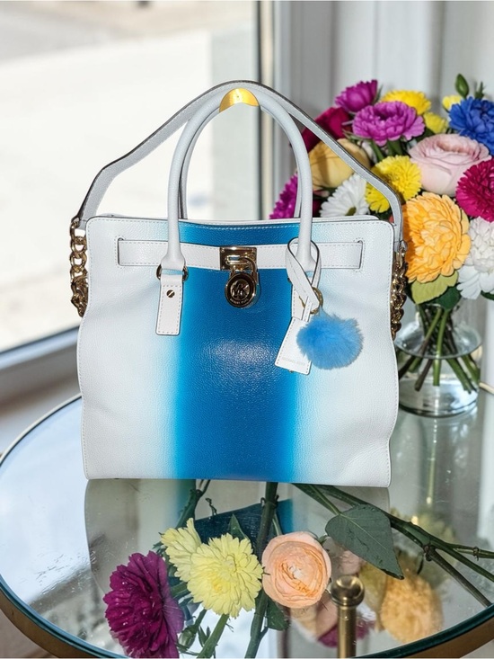 Michael Kors Handbags - Michael Kors White and Blue Ombre Leather Tote with dustbag and Pom Pom NWOT